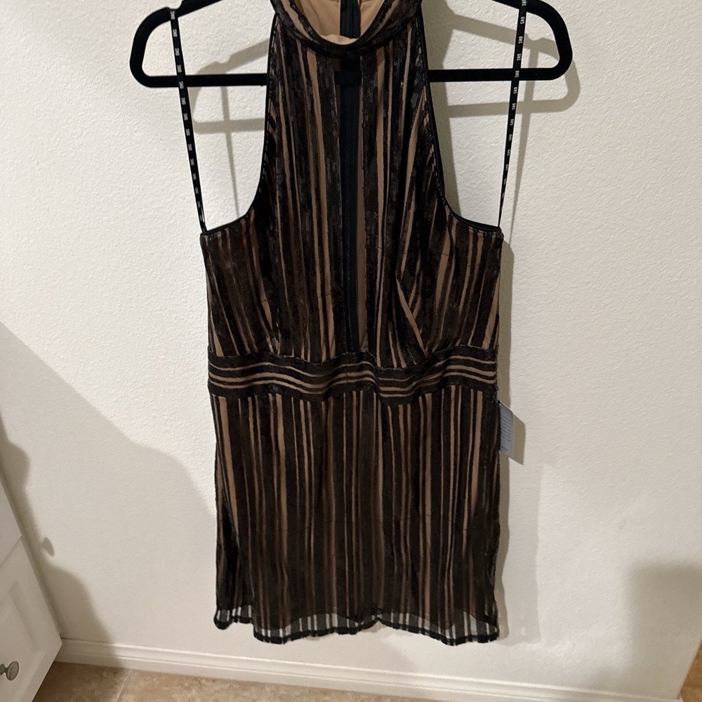 Soho Black and Tan Striped Midi Dress